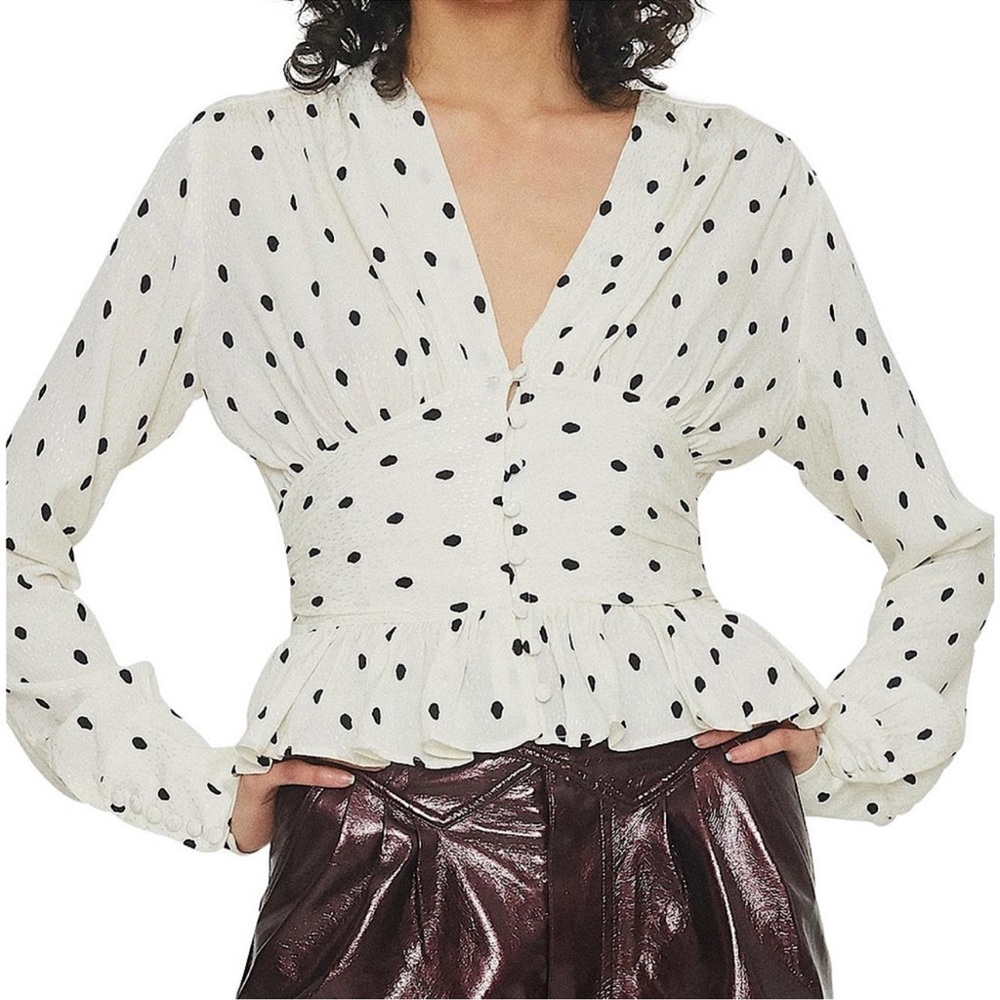 Rotate Birger Christensen Tracy Long Sleeve Polka Dot Top